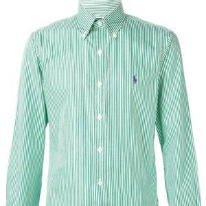 Ralph Lauren Shirt Green White Stripe  Button Down Collar Size Small . Good Co